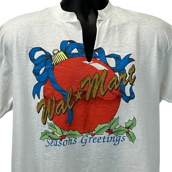 Vintage Walmart Seasons Greetings T Shirt Mens XL X-Large White 90s Christmas - Picture 1 of 10